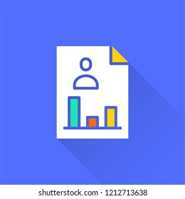 Business report vector icon with long shadow. Illustration isolated on blue background for graphic and web design.