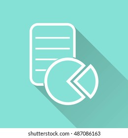 Business report vector icon with long shadow. White illustration isolated on green background for graphic and web design.