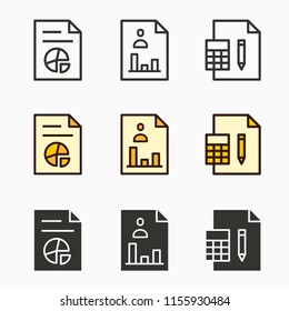 Business report vector icons set. Black illustration isolated for graphic and web design.