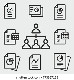 Business report vector icons set. Black illustration isolated for graphic and web design.