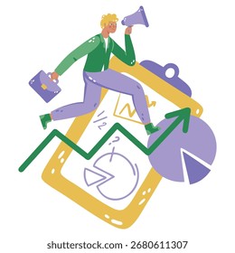 Vektorgrafik des Geschäftsberichts. Flaches, minimales Design. Bearbeitbare Illustration für Web, Mobile, Print