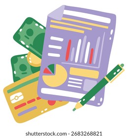 Ilustração de Vetor de Relatório Comercial. Design mínimo plano. Ilustração editável para web, móvel, impressão