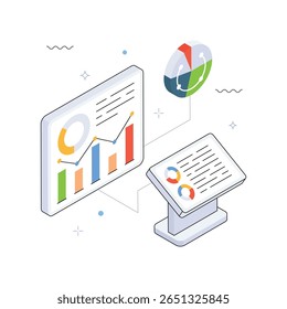 Ilustración isométrica de Vector de informe de negocios. Archivo EPS 10