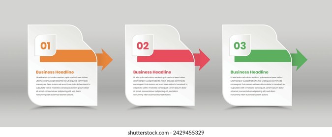 Business report visualization three steps text presentation infographic layout with arrow