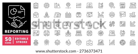 Business reporting editable line icons set. analysis and data symbols