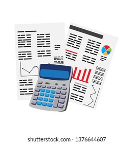 Business reports with a calculator. Vector illustration design