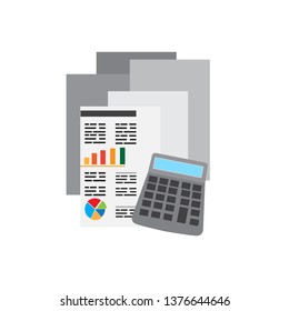 Business reports with a calculator. Vector illustration design