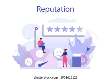 Business reputation concept. Building relationship with people and improving customer loyalty. Idea of rating and feedback. Flat vector illustration