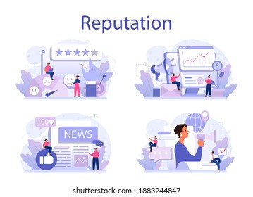 Business reputation concept set. Building relationship with people and improving customer loyalty. Idea of rating and feedback. Flat vector illustration