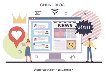 Business reputation online service or platform. Building relationship with people and improving customer loyalty. Online blog. Flat vector illustration