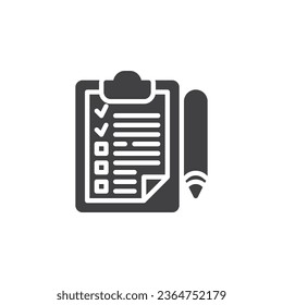 Business requirements document vector icon. filled flat sign for mobile concept and web design. Checklist and pen glyph icon. Symbol, logo illustration. Vector graphics