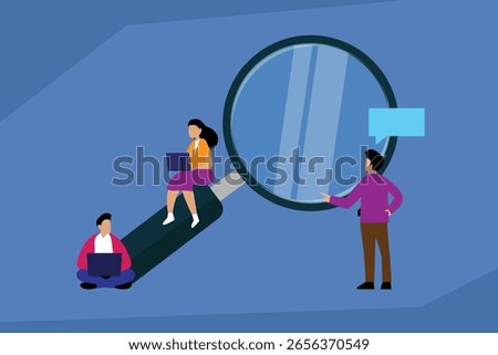 Business Research and Data Analysis with Magnifying Glass 2d vector illustration