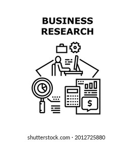 Business Research Report Vector Icon Concept. Business Research Report And Analysis Audit, Counting Income And Expense With Calculator. Working Process With Finance Black Illustration
