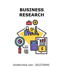 Business Research Report Vector Icon Concept. Business Research Report And Analysis Audit, Counting Income And Expense With Calculator. Working Process With Finance Color Illustration