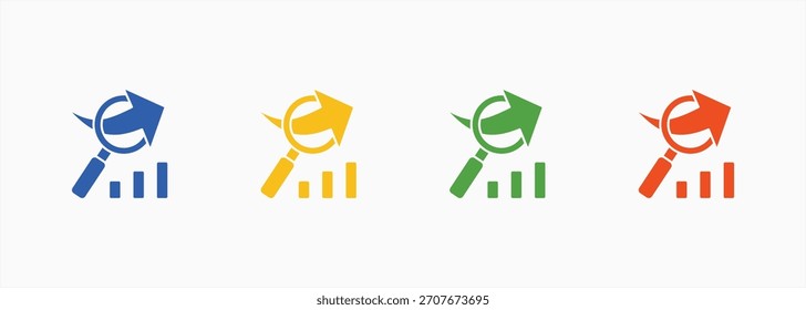 Business Research-Sólida Cor Azul Ícone Definir Cor Vários Estilo Elemento Coleção Para Design