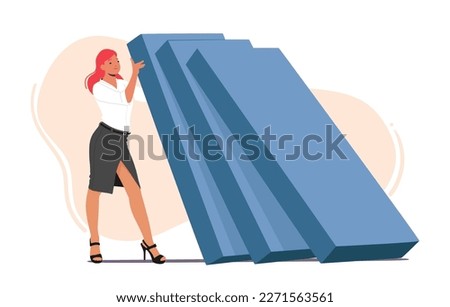 Business Resilience, Risk Management, Business Protection Concept. Successful Positive Businesswoman Avoiding Dominoes Effect during Economic Crisis Impact on Company. Cartoon Vector Illustration