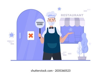 Business restaurant or food court is closed during pandemic illustration concept