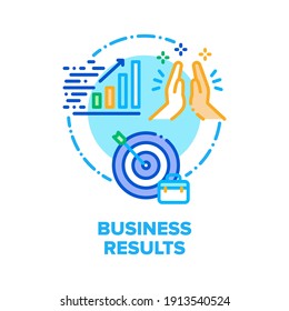 Concepto de icono del vector de resultados empresariales. Proceso De Idea A Resultado, Ventaja Competitiva Y Marketing Estratégico, Ganancia Creciente Y Cumplimiento De Celebración De Tareas Asignadas Ilustración De Color