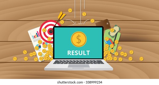business results concept with gold coin money target and data graph