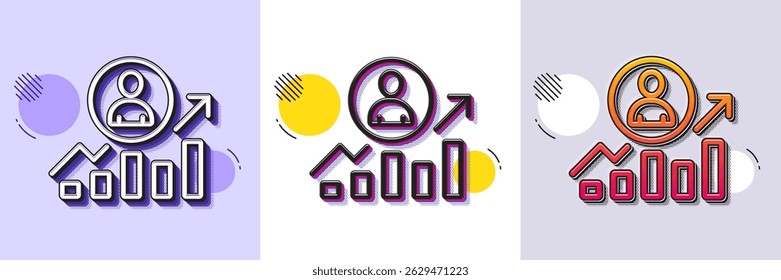 Business results line icon. Halftone dotted pattern. Gradient icon with grain shadow. Career Growth chart sign. Line career ladder icon. Various designs. Vector