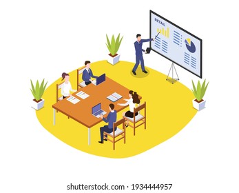 Business retail meeting 3D isometric vector concept for banner, website, illustration, landing page, flyer, etc