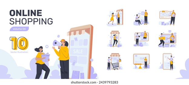 Business retail online shopping ecommerce illustration set