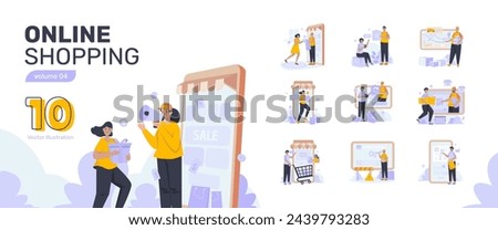 Business retail online shopping ecommerce illustration set