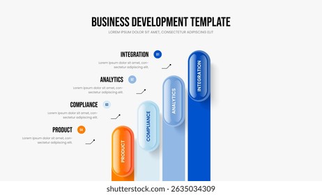Business Review 4 Step Infographic Frame Design. Market Visualization Four Element Diagram Slideshow Template. Corporate Overview Presentation Layout Vector Illustration.