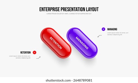 Business Review Two Option Infographic Slideshow Layout. Project Proposal Presentation Design Vector Illustration. Consulting Introduction 2 Step Diagram Frame Template.