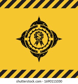 business ribbon icon black grunge emblem, yellow warning sign. Vector Illustration. Detailed.