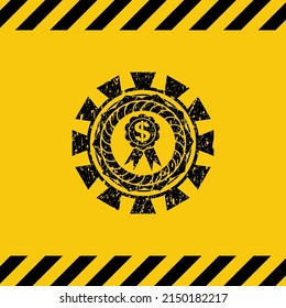 business ribbon icon grunge black emblem with yellow background, warning sign. Vector Illustration. Detailed. 