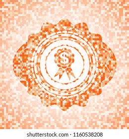 business ribbon icon inside abstract orange mosaic emblem with background