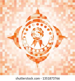  business ribbon icon inside abstract orange mosaic emblem