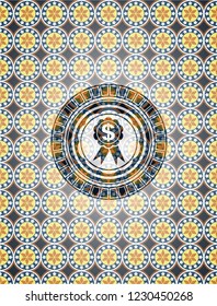 business ribbon icon inside arabesque emblem background. arabic decoration.