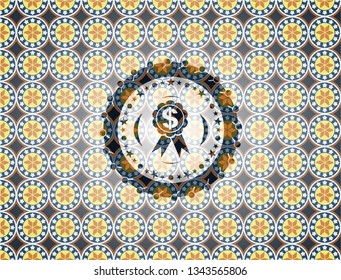 business ribbon icon inside arabesque badge. arabic decoration.