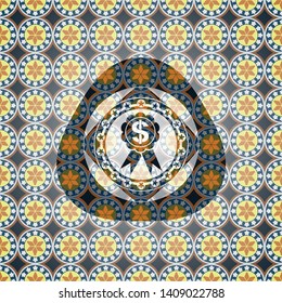 business ribbon icon inside arabesque emblem background. arabic decoration.