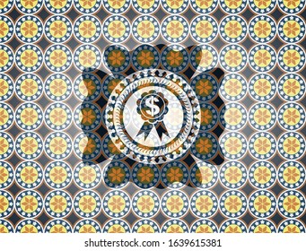 business ribbon icon inside arabesque style badge. arabic decoration.