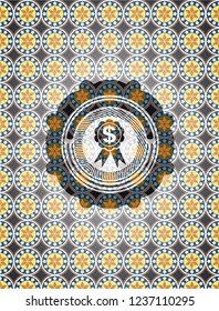 business ribbon icon inside arabic badge background. Arabesque decoration.