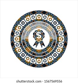 business ribbon icon inside arabic emblem background. Arabesque decoration.