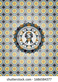 business ribbon icon inside arabic emblem. Arabesque decoration.