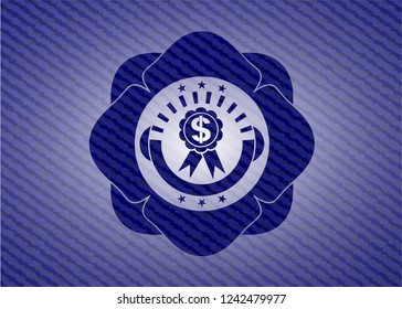 business ribbon icon inside badge with denim background