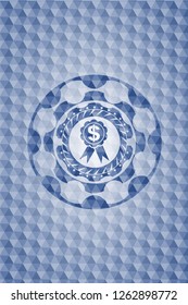 business ribbon icon inside blue hexagon badge.