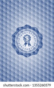 business ribbon icon inside blue hexagon emblem.