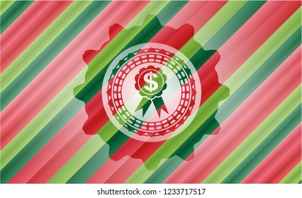 business ribbon icon inside christmas emblem.