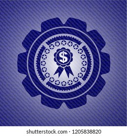 business ribbon icon inside denim background