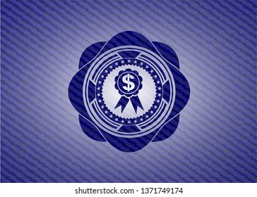 business ribbon icon inside emblem with jean background