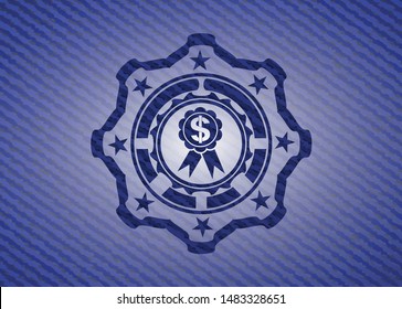 business ribbon icon inside emblem with denim high quality background