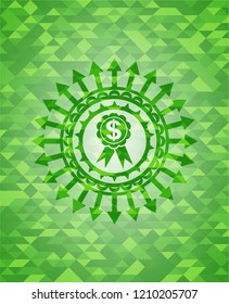business ribbon icon inside green emblem with mosaic background