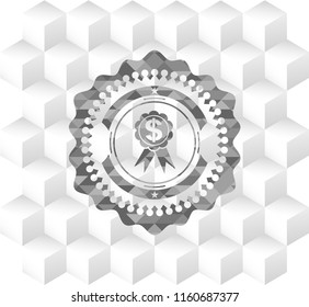 business ribbon icon inside grey emblem. Retro with geometric cube white background