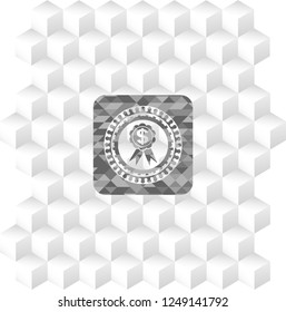 business ribbon icon inside grey emblem with cube white background